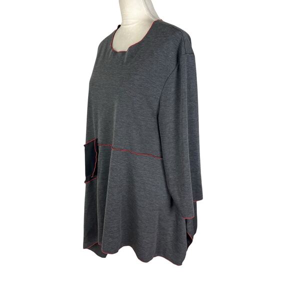 Noblu Lagenlook Artsy Asymmetrical Hem Tunic Top Patchwork 3/4 Sleeve Size Large - Picture 5 of 7